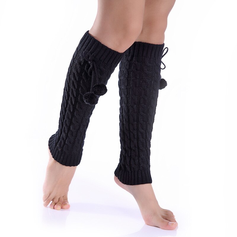 Calentadores de piernas de punto de lana para mujer, con bolas de pelo, elásticos de Color sólido, resistentes al viento, almohadilla para pie, de Navidad