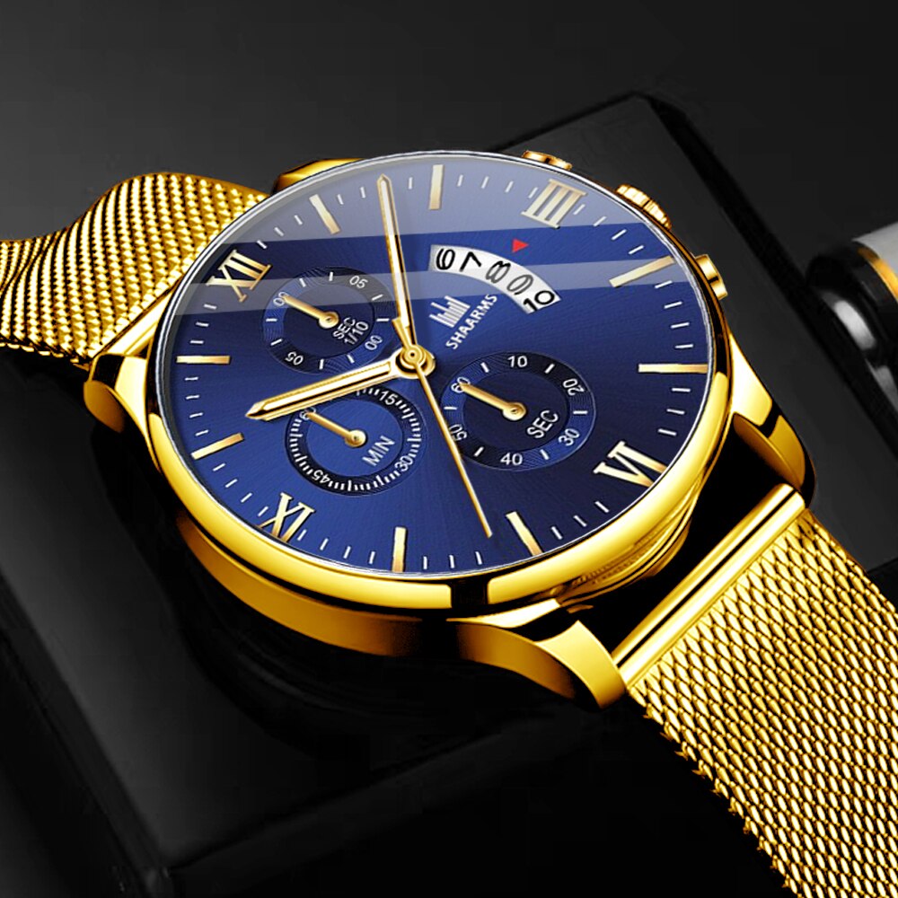 SHAARMS-Reloj de pulsera de acero inoxidable para Hombre, cronógrafo de pulsera, de cuarzo, de negocios, a la