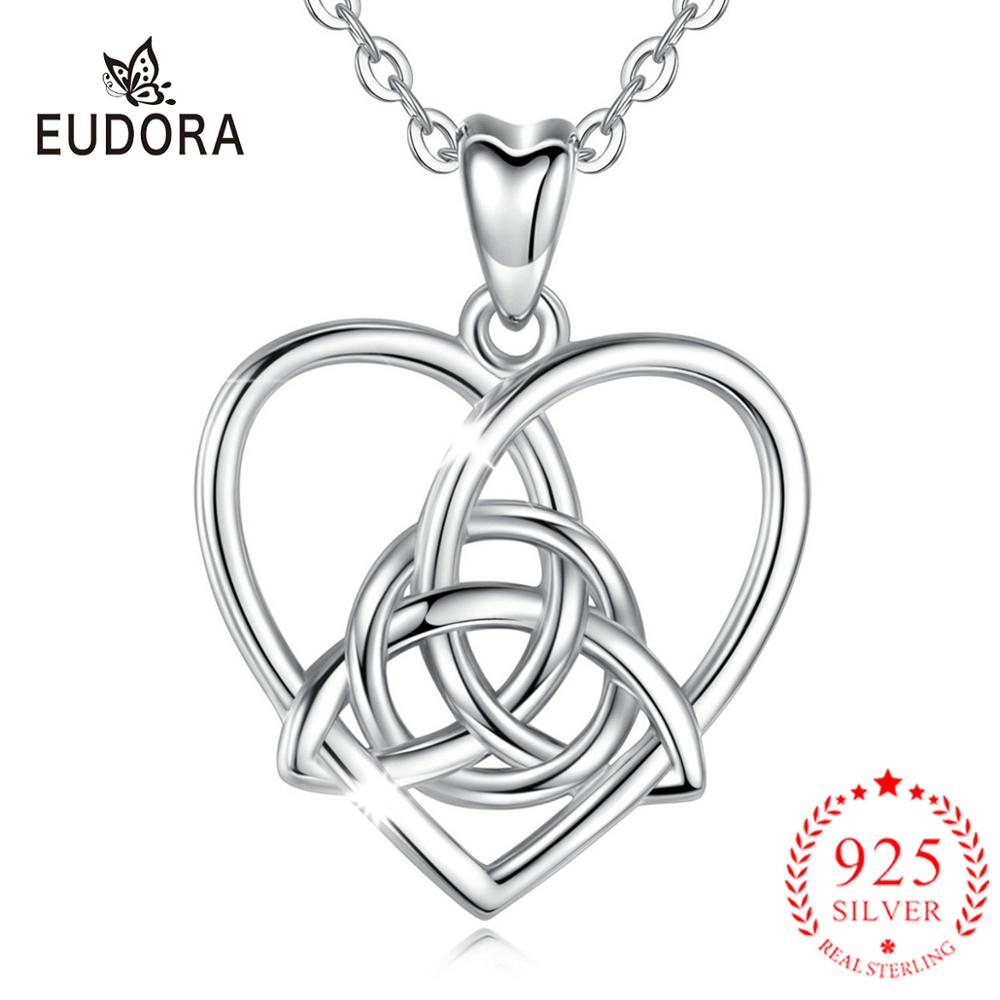 EUDORA 925 Sterling Silver Celtic knot Pendant trinity knot Necklace good luck Jewelry For Lady girl Year D115