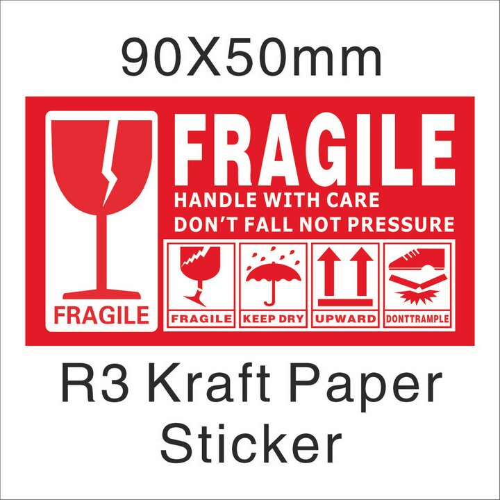 500pcs/lot Fragile Warning Glossy Label Kraft Sticker 9x5cm Fragile Handle Care Keep Dry Black Red Colors: R3 Kraft 9x5