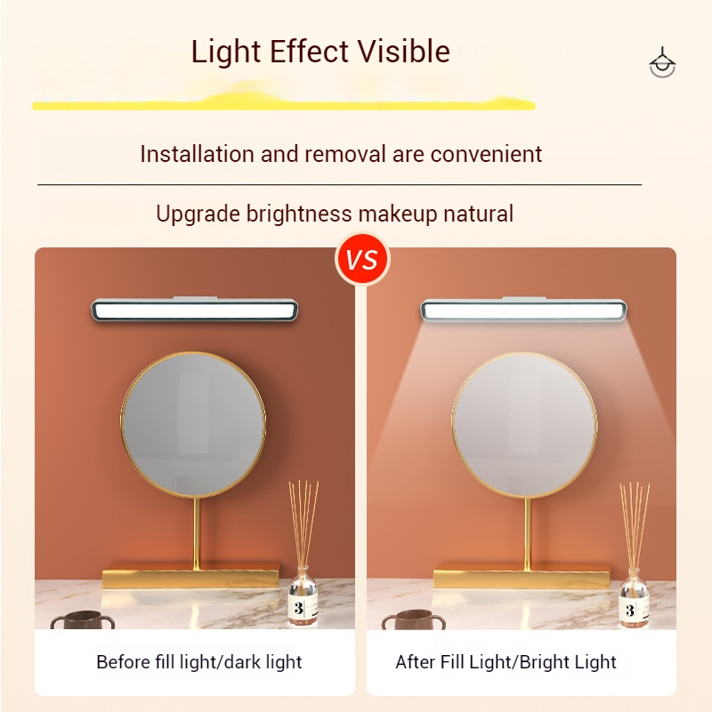 Luz LED para espejo de maquillaje, recargable por USB, 9W, atenuación continua, lámpara de tocador, colgante magnético, lámparas de mesa de lectura nocturna para dormitorio