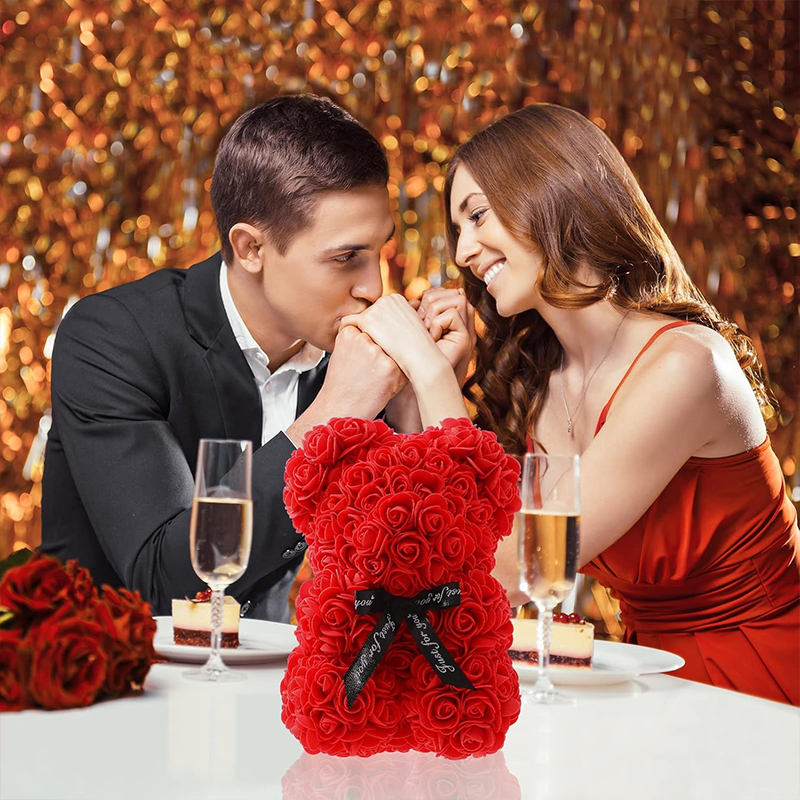 Oso rosa eterno , oso de flores artificiales, oso de peluche rojo para novia, día de la madre, cumpleaños, aniversario del Día de San Valentín