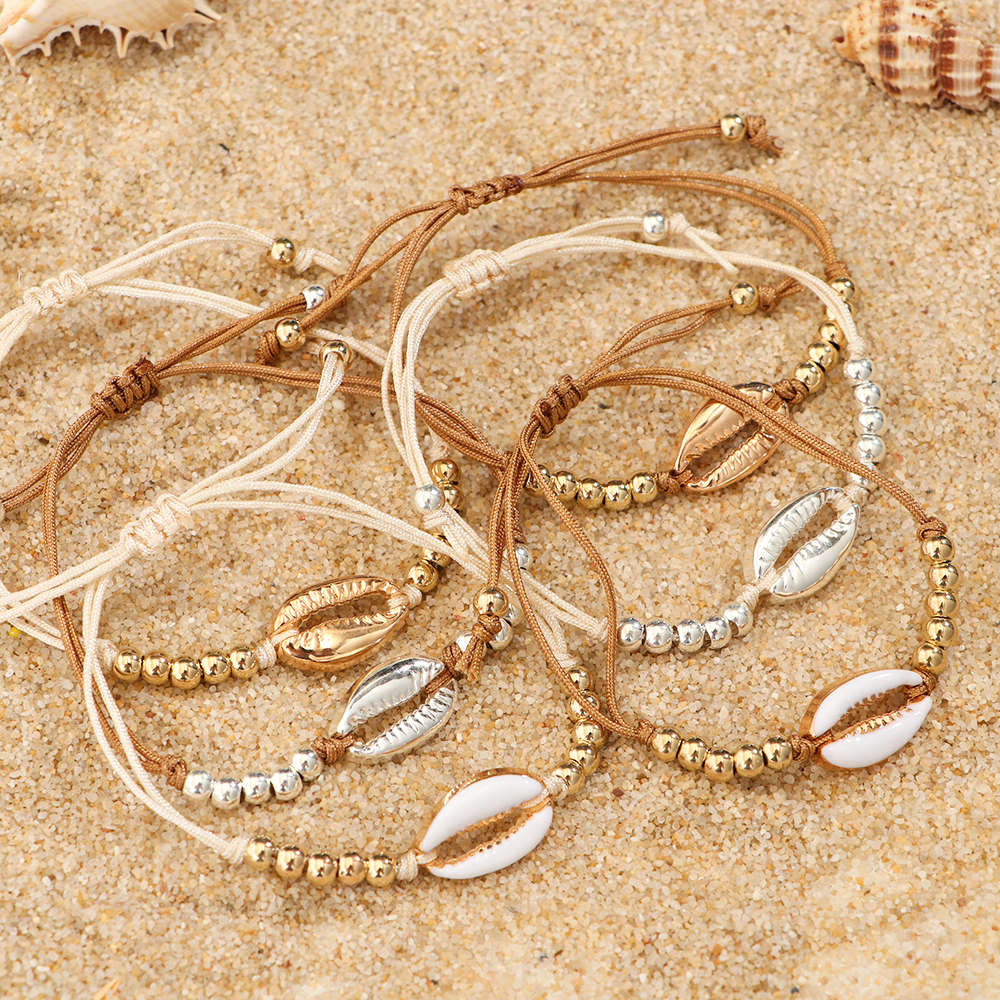 1pc shell perle armbånd boho vintage cowrie guld farve muslingeskal håndlavede justerbare armbånd strand smykker til kvinder