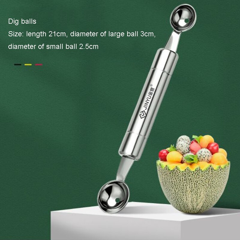 Digger Watermelon Spoon Fruit PlatterTool Set Carving Knife Die Cutting FruitAnd Vegetable Shape Round Slicer: Double ball digger