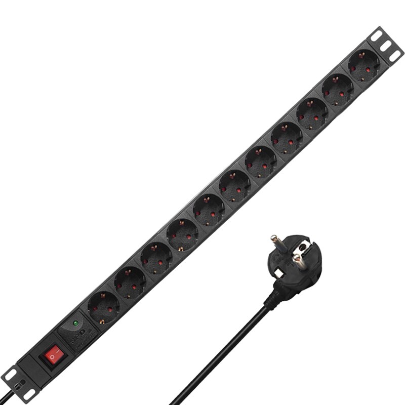 16A 2/12 Unit German PDU Network Cabinet Rack European Standard Regulation Socket Outlet Switch EU Power Strip Distribution