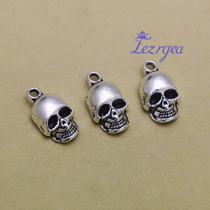 15 Stks/partij-20X11Mm Antiek Zilver Plated 3D Skull Head Charms Halloween Hangers Voor Diy Supplies Sieraden accessoires Tibetaanse