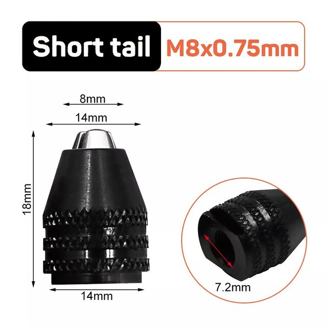 Mandrin de perceuse sans clé 0.3 – 6.5, Mini perceuse électrique auto-serrant, adaptateur de mandrin, fixation à pince, tige hexagonale de 1/4 pouces, convertisseur à changement rapide: Shot tail M8x0.75mm