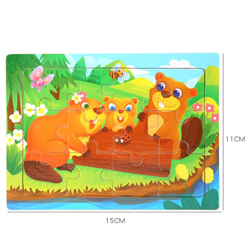 Frühe Bildung Spielzeug Puzzle 1Pcs Holz 12 Stück Baby Cartoon Tier kinder Spielzeug 15*11CM