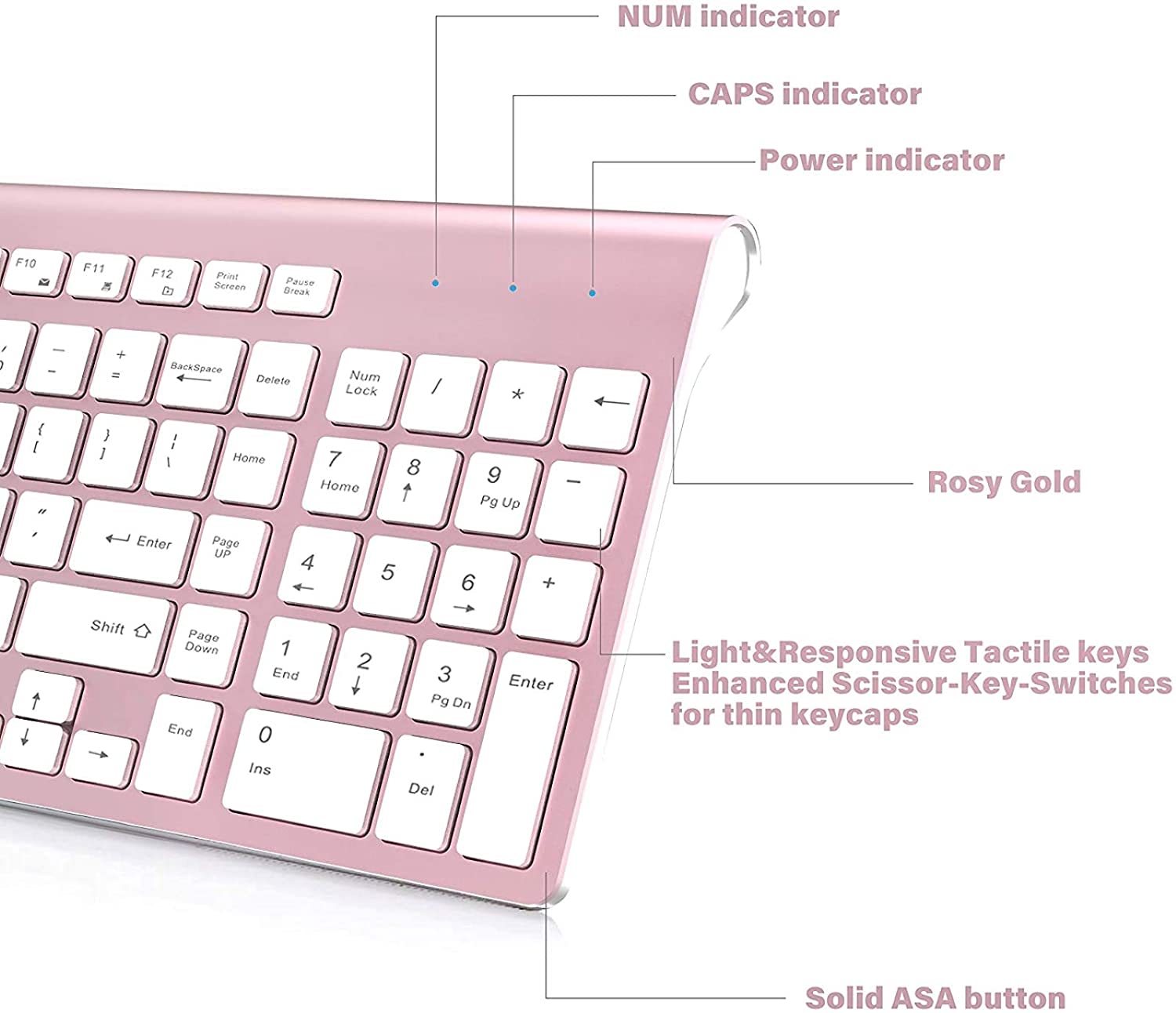 Wireless Keyboard Mouse,French full-size “AZERTY”French layout，Compatible with iMac Mac PC Laptop Tablet Computer .Pink