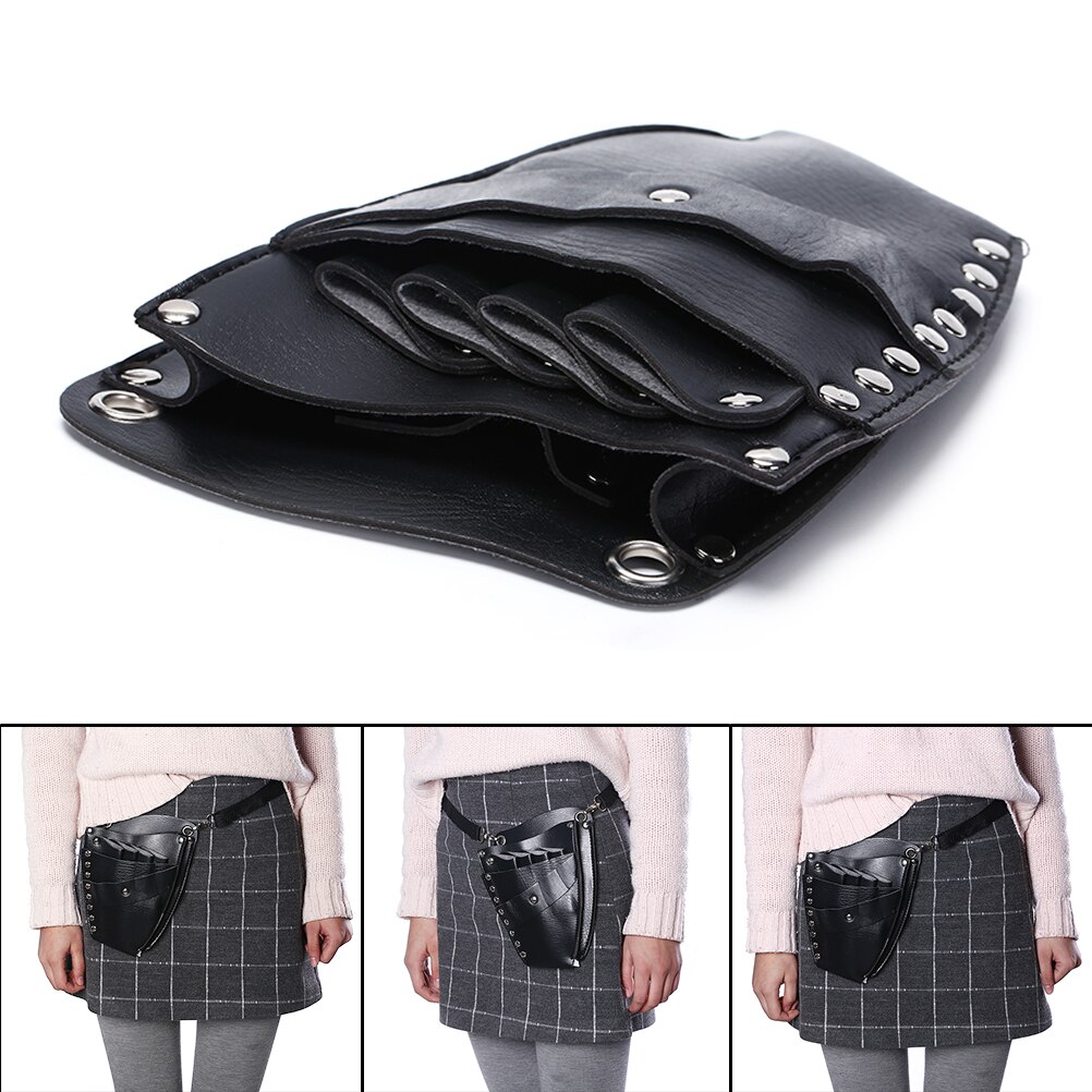 1pcs PU Leather Hairdressing Holster Pouch Holder Rivet Clips Bag with Waist Shoulder Belt Barber Hair Scissor Bag Hair Tool