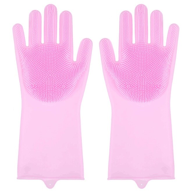 Fabrikanten directe verkoop magic silicone wassen gerechten keuken schoonmaken multi-purpose huishoudelijke siliconen borstel handschoenen: Roze