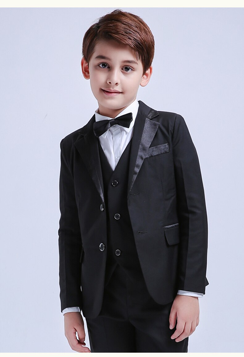 Children Suit Tuxedo Dress Party Ring bearer 5 Pcs Black Toddler Boys Suits Wedding Formal