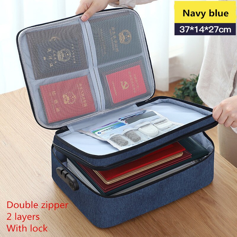 Bolsa de almacenamiento de documentos multiusos de gran capacidad, bolso de Material impermeable para organizar el hogar, viaje de negocios, organizador de archivos, maletín: B2 Navy