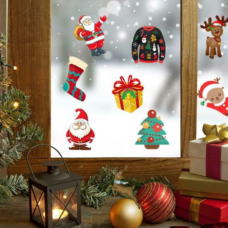 Festival 50Pcs Set Christmas Santa Removable Window Stickers Xmas Various Animals Pattern Art Decal Wall Home Shop Party Decor