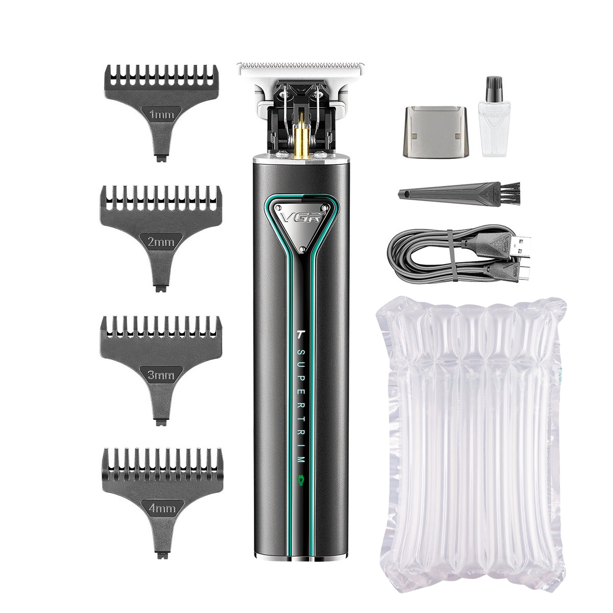 VGR T9 tondeuse à cheveux tondeuse à cheveux en métal rasoir à barbe Machine de coupe de cheveux Rechargeable tondeuse sans fil pour hommes V-009: Black