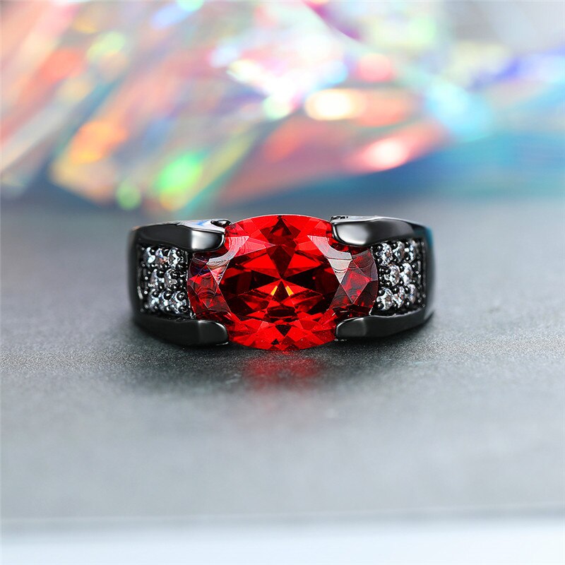 Fascino Maschile Femminile Rosso Anello di Pietra Ovale dell'annata Delle Donne Degli Uomini Oro Nero Da Sposa Anelli di Promessa di Amore solitario Anello di Fidanzamento