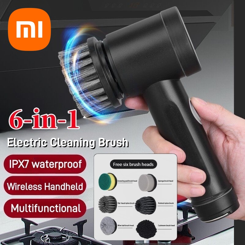 Xiaomi kabellose elektrische Reinigungsbürste, leistungsstarke Küche, Zuhause, Multifunktions-WC, 6, Ersatzkopf, tragbare Reinigungsbürste