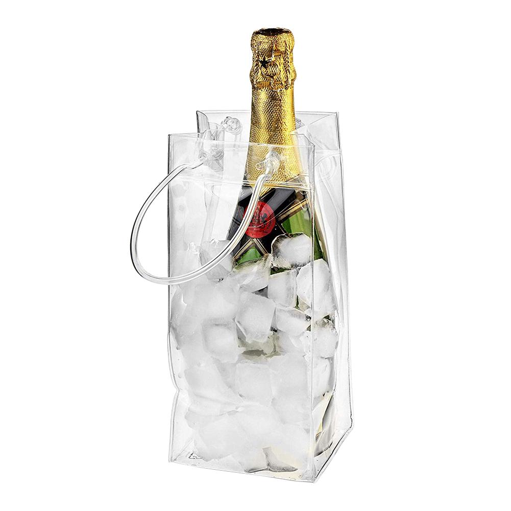 PVC Leakproof Ice Bag Transparent Ice Pack Portable Ice Bucket Wine Champagne Bottle Chiller With Carry Handle 25*11CM