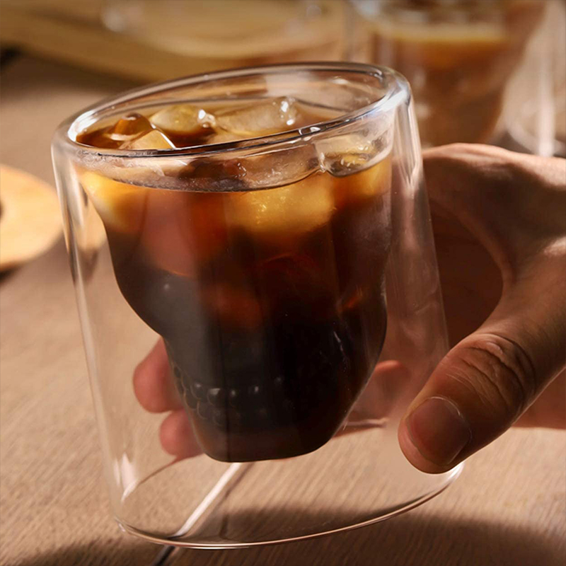 Double Layer Transparent Skull Head Coffee Mug Crystal Glass Cup For Home Bar Club Whiskey Wine Vodka And Beer Thick Wine Glass