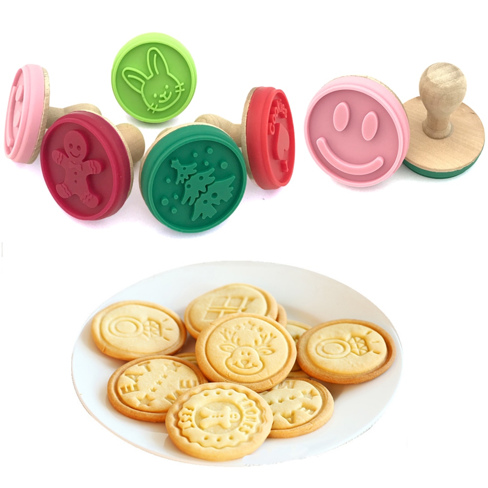 Cookie seal stamp DIY gebak cake cookie mallen thuis gemaakt prints mallen gereedschappen bakken tools 1 st sillicone & hout 5 ontwerpen