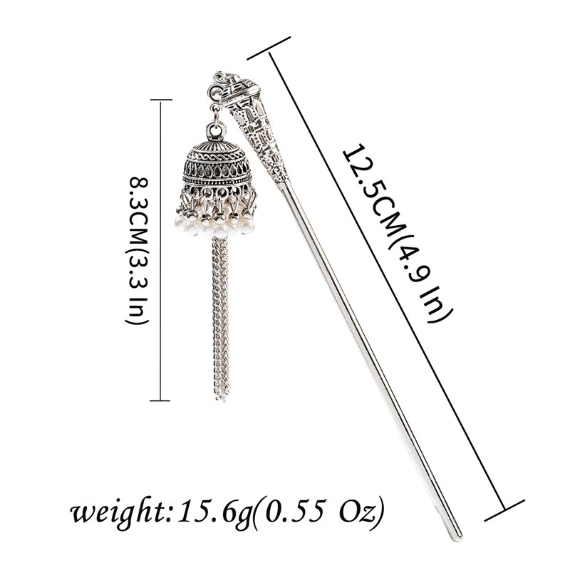 Épingle à cheveux en forme de cloches indiennes, Vintage, couleur argent, pendentif de pompon en perle ethnique, bâtons de cheveux, bijoux: Style 4