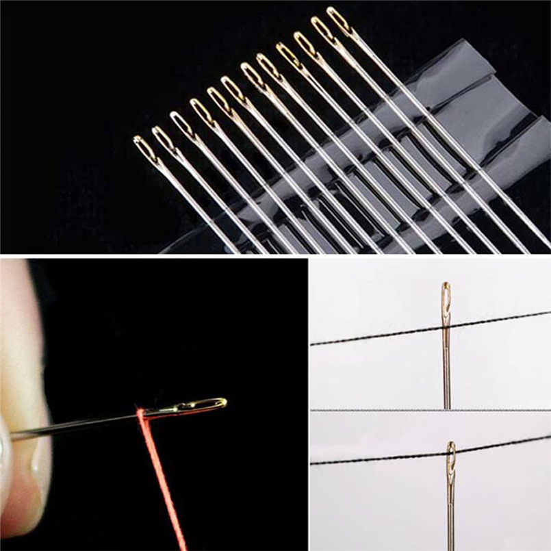 12pcs sewing needle hand sewing needle steel and nickel plating fine manual work easy threading side gold tail needle 20O28