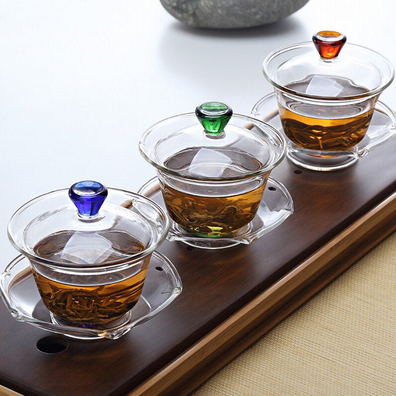 Heat Resistant Glass Tea Tureen Transparent Bowl Cup Dish Set Household Teaware