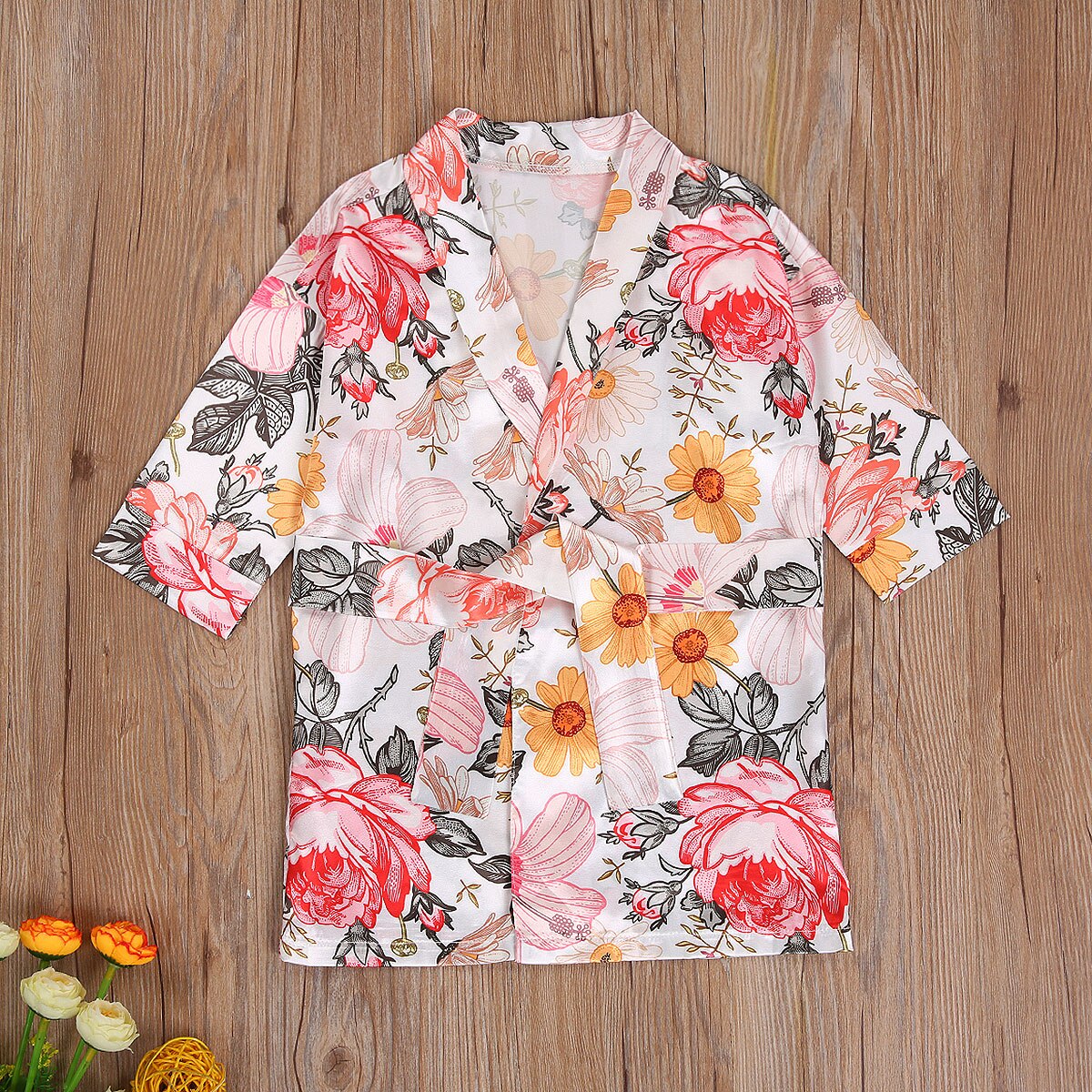 0-6Y bébé bébé petites filles Kimono en Satin de soie avec ceinture, motif imprimé vêtements de nuit Robes léopard pyjama à fleurs tenue