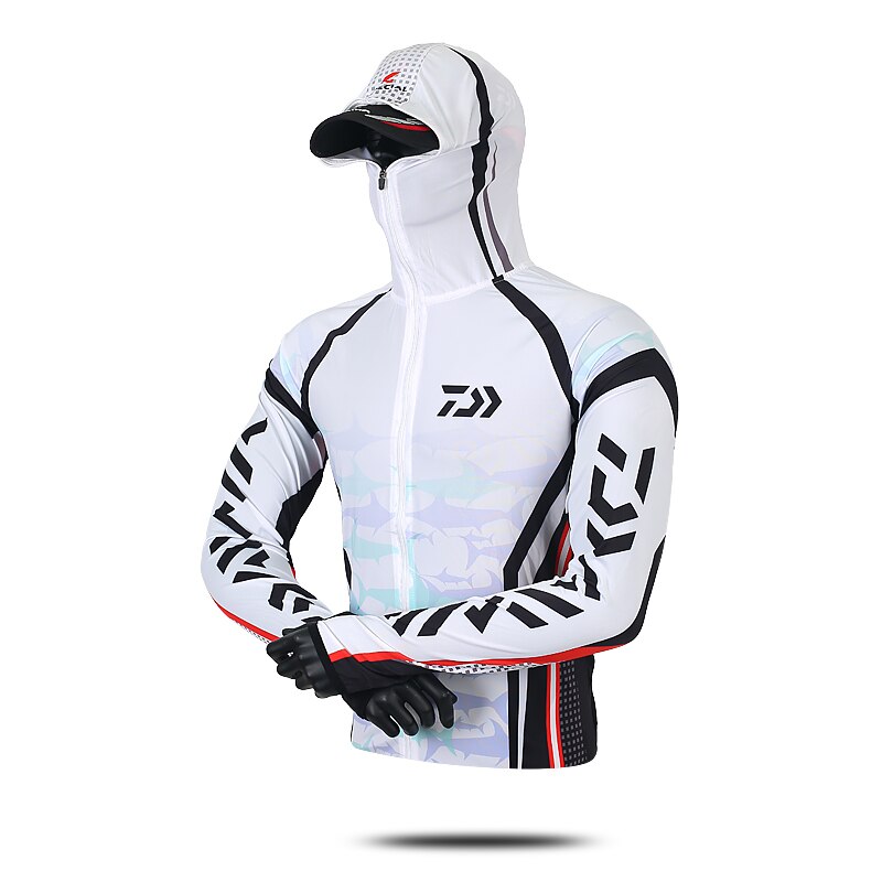 Daiwa Fishing Hoodie Anti-UV Sunscreen Sun Protection Face Neck Fishing Shirt Breathable Quick Dry Fishing Clothes: White / 4XL