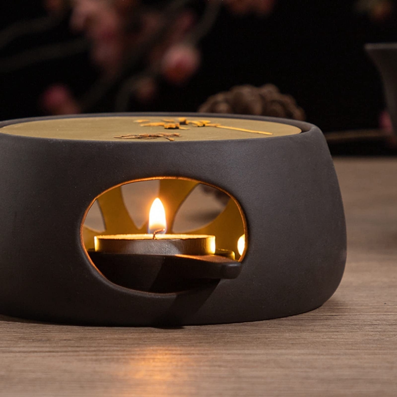 Practical Ceramic Teapot Warmer Holder Base Tea Warmer Insulation Base Tea Coffee Water Warmer Hollow Candle Heating Base Holder