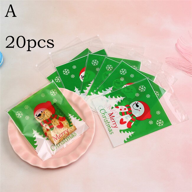 20 st / mycket söta tecknadspåsar julkakaförpackning självhäftande plastpåsar för kex födelsedag godis tårta paket: 1
