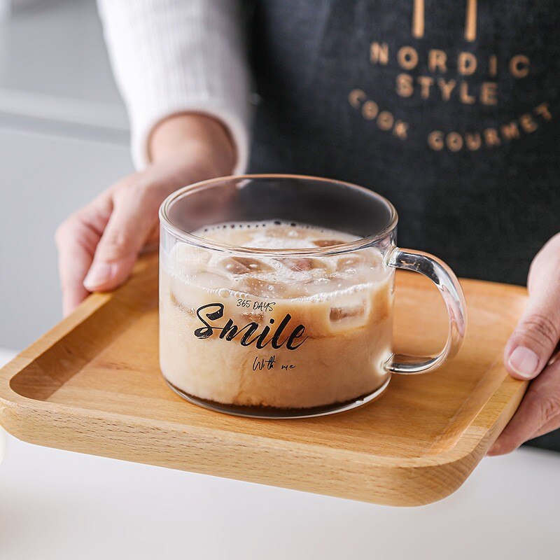 Taza de agua de cristal resistente al calor con mango parte inferior plana se puede calentar transparente para el desayuno en casa Vaso de Leche de cóctel