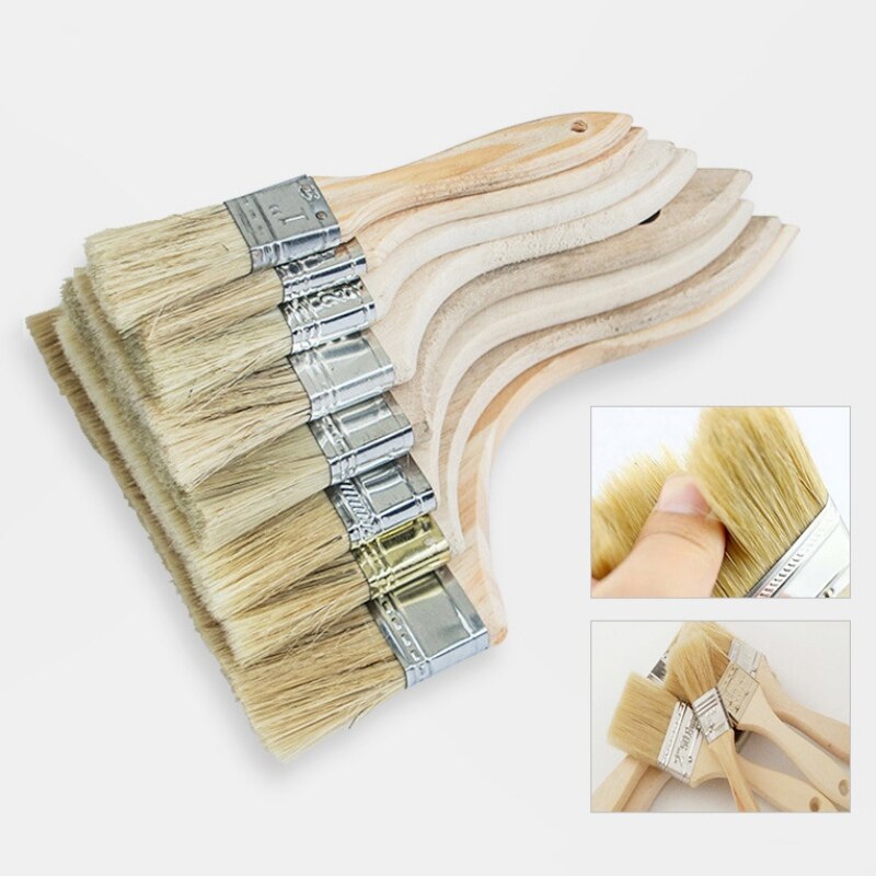 3pcs Paint Brushes Wooden Handle Bristle Brush Art Crafts for Wall and Furniture Painting 4 Sizes