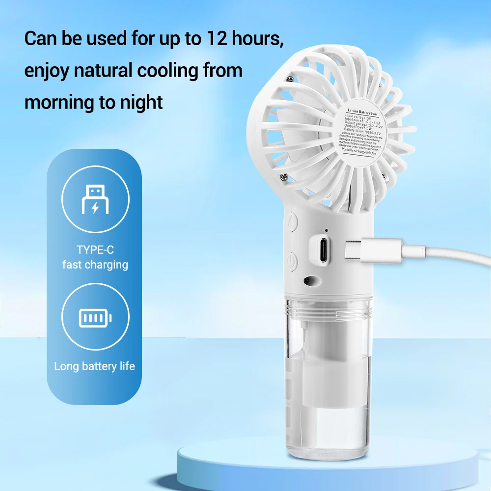 Ventilador de niebla de agua portátil, Mini ventilador de refrigeración de aire silencioso con carga USB, ventilador de pulverización de humidificación de 4 velocidades para el hogar y la Oficina