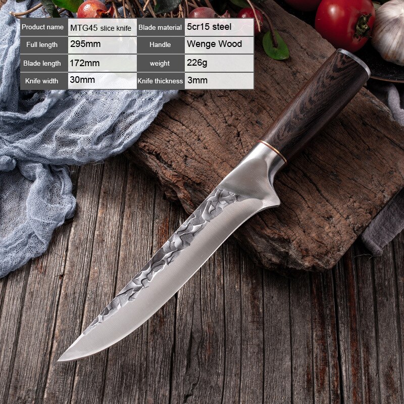 Forged Butcher Knife Stainless Steel Meat Cleaver Boning Knife Slicing Kitchen Chef Knives with Sheath: C-Slicing Knife
