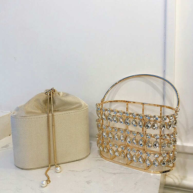 Black &amp; Abrikoos Zilveren Diamanten Metalen Mand Dames Partij Diner Tas Handtas Crossbody Tas Vrouwen Schouder Chain Purse Tote Bag: Khaki