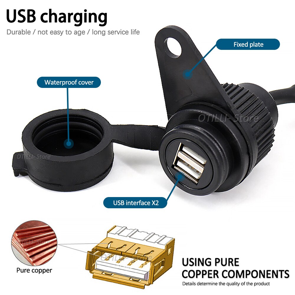Double prise USB pour moto Yamaha MT09, – , MT07, toutes années, Charge rapide, téléphone, Ipad, accessoire électronique