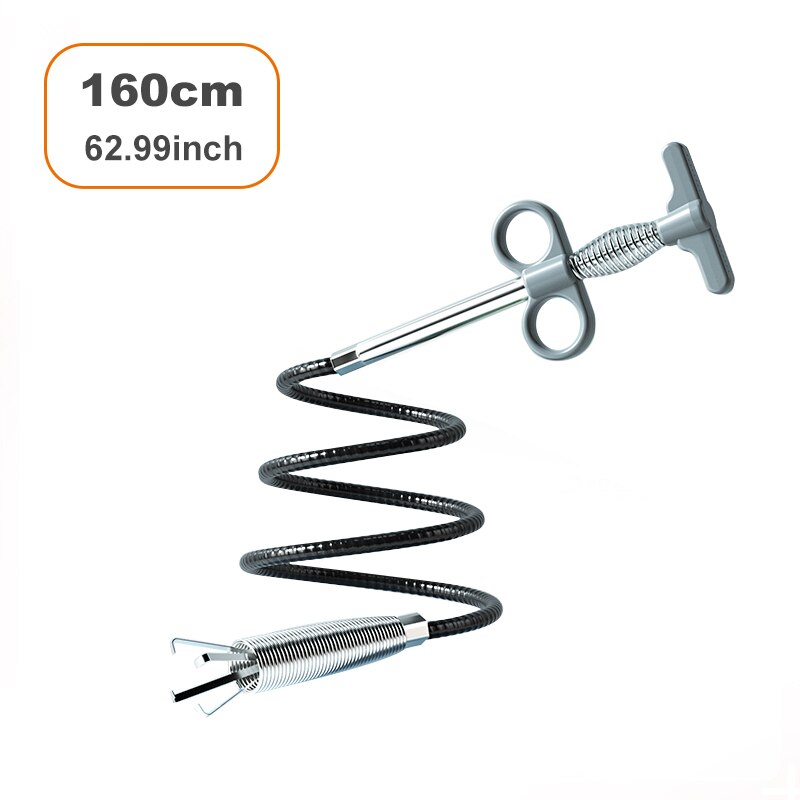 Sewer Pipe Unblocker Snake Spring Pipe Dredging Tool Kitchen Bathroom Sewer Cleaning Tool Kitchen Accessories 90/160cm: 160cm grey
