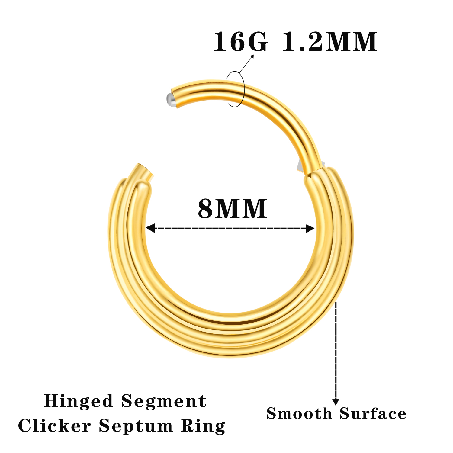 VOJO 16G HOOP Hinged Septum Clicker Ring Daith Earrings 316L Stainless Steel Hypoallergenic Piercing Jewelry