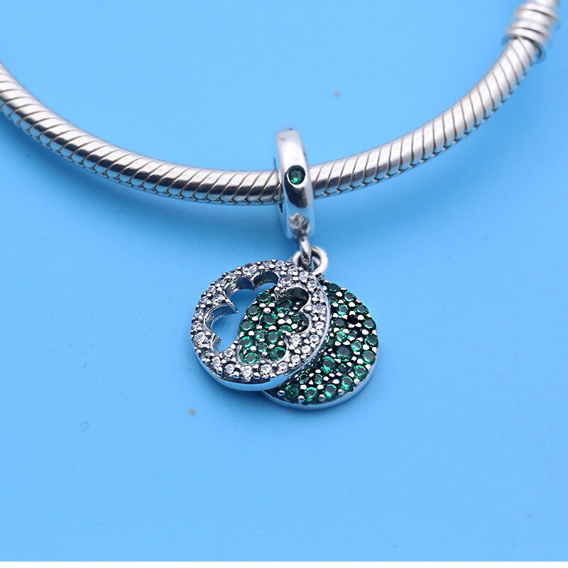 Echt 925 Sterling Zilver Dazzling Clover Dangle Charm Met Crystal Kralen Fit Vrouwen Pan Armband Diy Sieraden