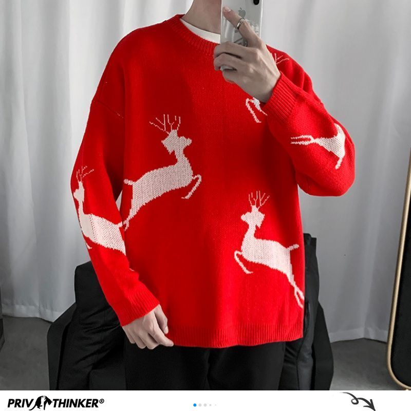 Privathinker herr älgstickade tröjor höst herrtröjor 2 färger man streetwear herrkläder