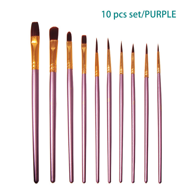 10 Pcs Set Nylon Hair Children's Artists Painting Brush Art Special Multifunction Hook Line Short Pointed Pen Available 4 Colors: PURPLE