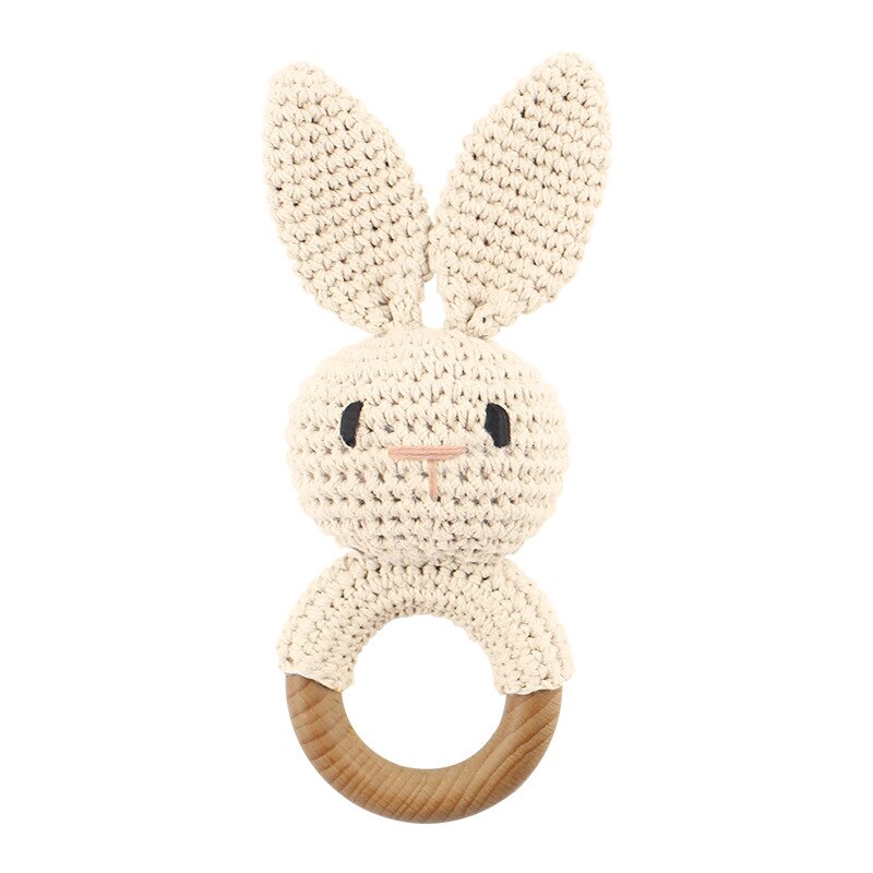 Baby Rammelaar Haak Amigurumi Bunny Rammelaar Bel Pasgeboren Breien Gym Speelgoed Educatief Bijtring Mobiele Baby Rammelaar Speelgoed 0-12 maanden: Beige rabbit