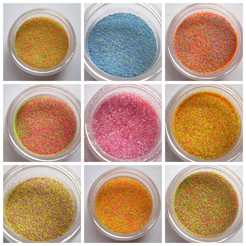 Mooie Kleurrijke 008 fijne neon glitter paillette mix voor nail art 5 gram elk 9 kleur