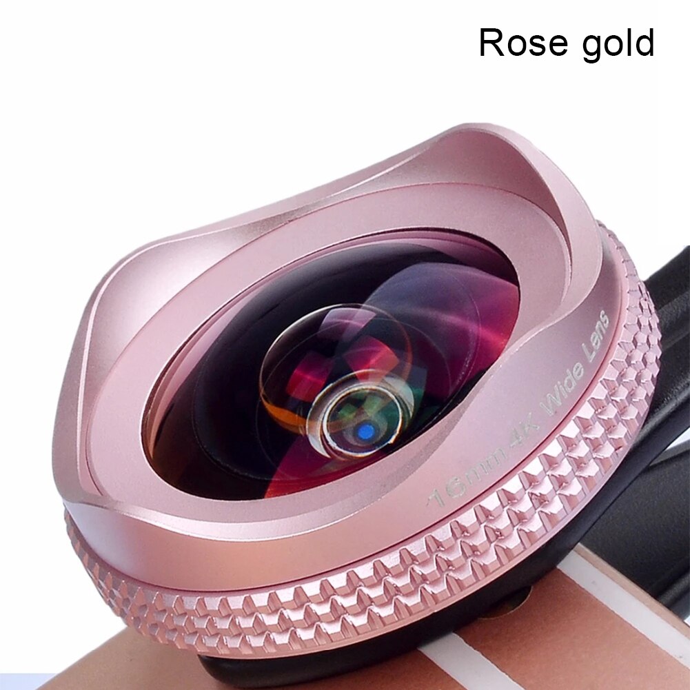 16mm 4k super vidvinkel makrotelefonlinse 2 in 1 15x forvrængningsfri hd universal clip kamera linsesæt til iphone android linse: Rose guld