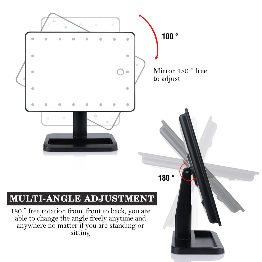 22 LED Lights Touch Screen Makeup Mirror Vanity Mirror Beauty Adjustable Countertop 360 Rotating Desktop Mirror