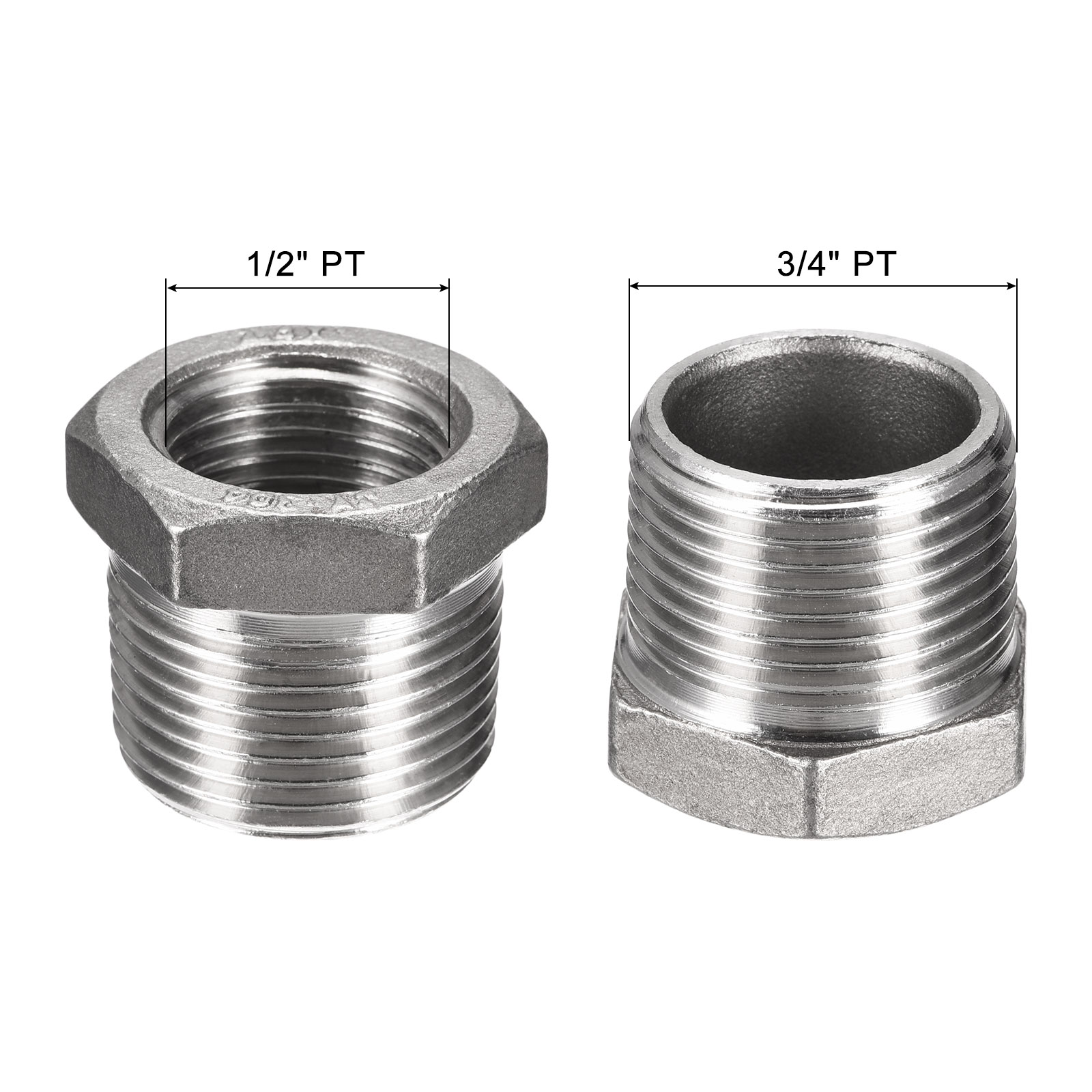 Uxcell Hex Verminderen Bus, 3/4 Pt Man 1/2 Pt Vrouwelijke 304 Roestvrij Staal Pijp Reducer Adapter