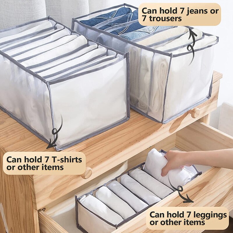 2 Pcs Wardrobe Clothes Organizer,Washable Clothes Organizer for Folded Clothes,Mesh Clothes Storage Organizer