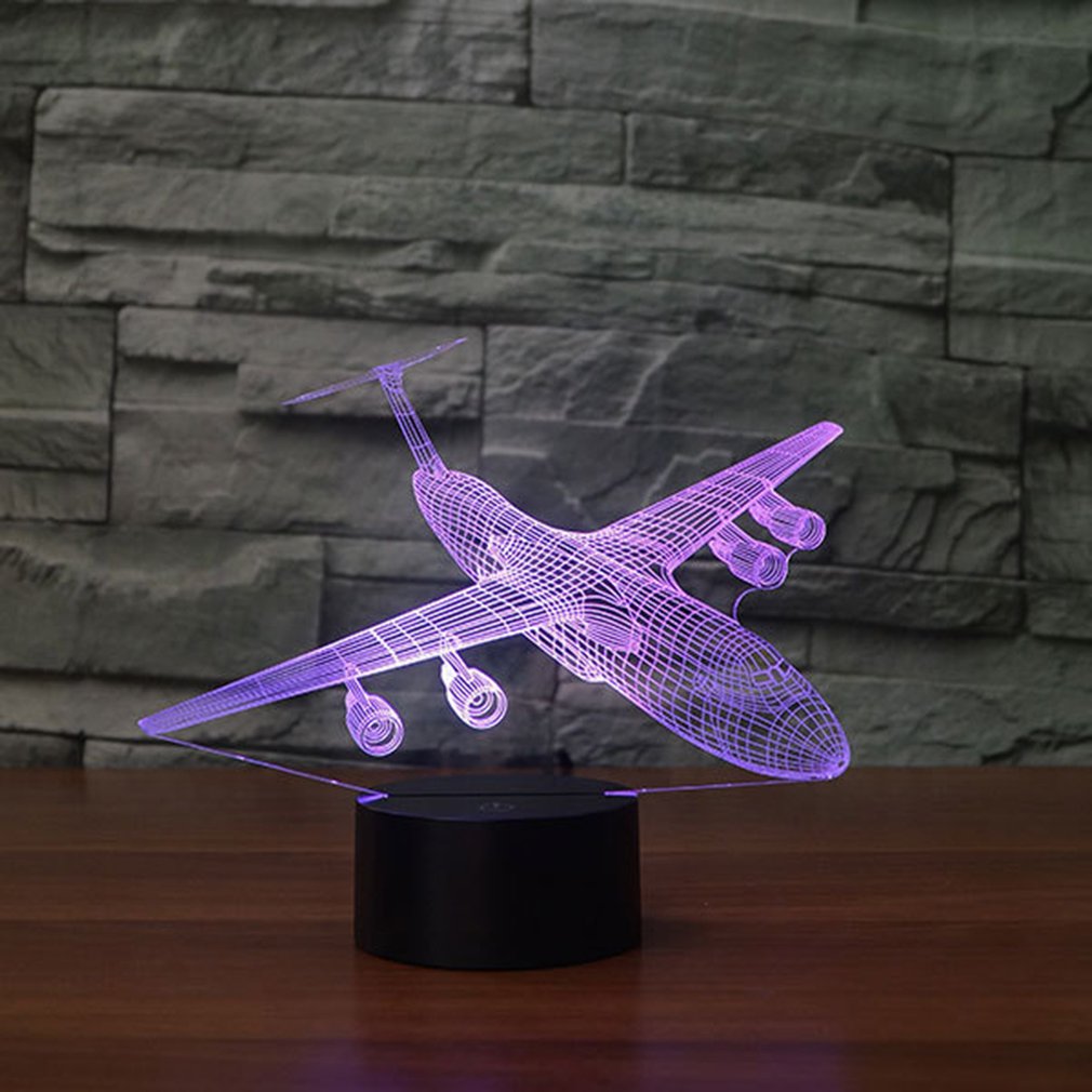 Acryl Materiaal Kleurrijke 3D Nachtlampje Creatieve Elektronische Led Nachtlampje Vliegtuig Vorm Nachtlampje
