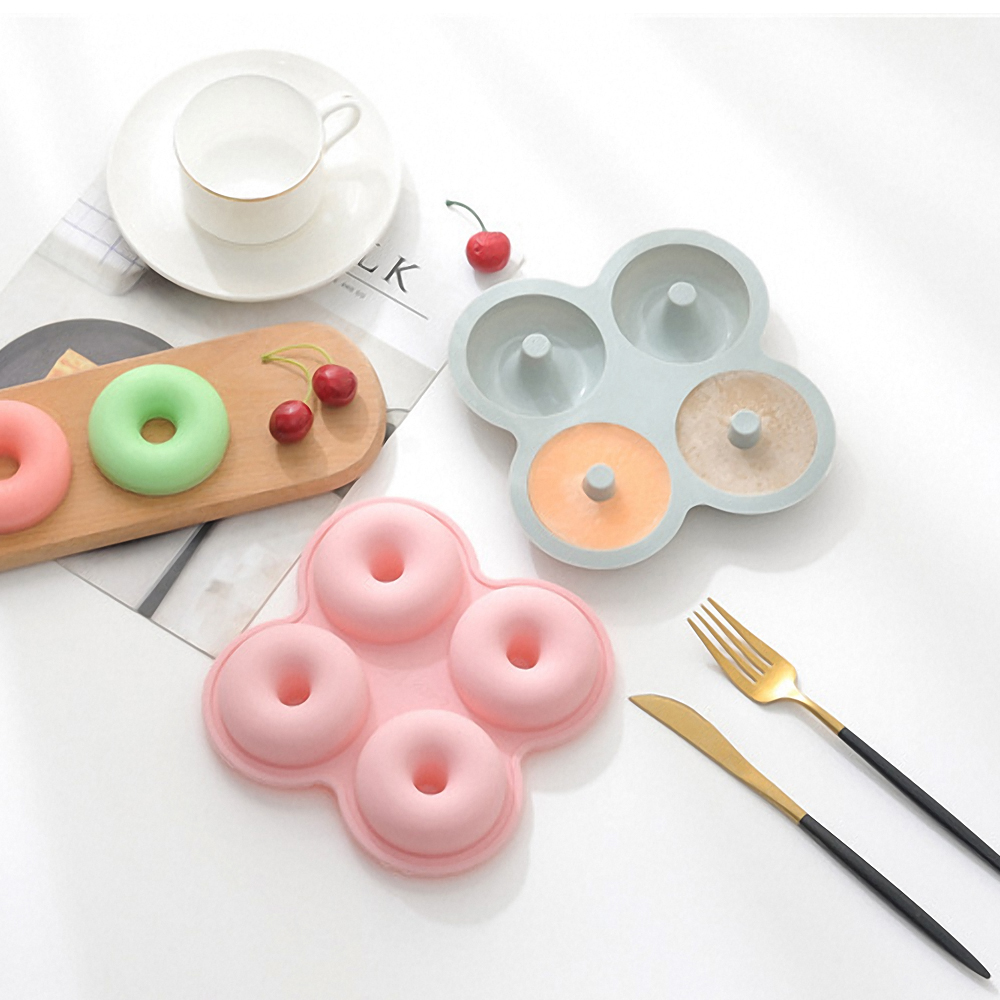 Diy 4 hulrum donut silikone form bagels muffins donuts maker non-stick wienerbrød chokolade kage dessert bradepande bagværk